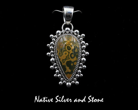 Artie Yellowhorse - Navajo<br>1-3/4" Pendant<br>Madagascar Ocean Jasper<br>Reverse Teardrop<br>Burst Bead<br>Sterling Silver