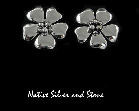 Artie Yellowhorse - Navajo<br>ERPASCOF<br>7/8" Earrings - Small Flower<br>Single Layer Cutout 6 Ball<br>Post<br>Sterling Silver