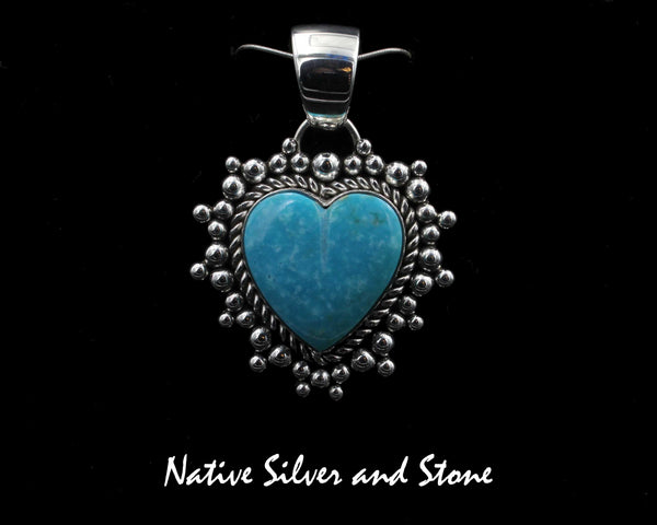 Z Artie Yellowhorse - Navajo<br>PDTTBB<br>1-5/16" Pendant <br>Kingman Turquoise Heart<br>Single Twist & Burst Bead<br>Sterling Silver