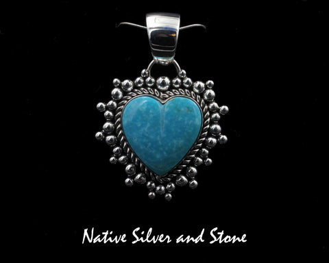 Z Artie Yellowhorse - Navajo<br>PDTTBB<br>1-5/16" Pendant <br>Kingman Turquoise Heart<br>Single Twist & Burst Bead<br>Sterling Silver