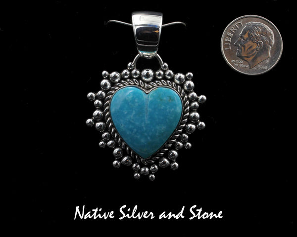 Z Artie Yellowhorse - Navajo<br>PDTTBB<br>1-5/16" Pendant <br>Kingman Turquoise Heart<br>Single Twist & Burst Bead<br>Sterling Silver