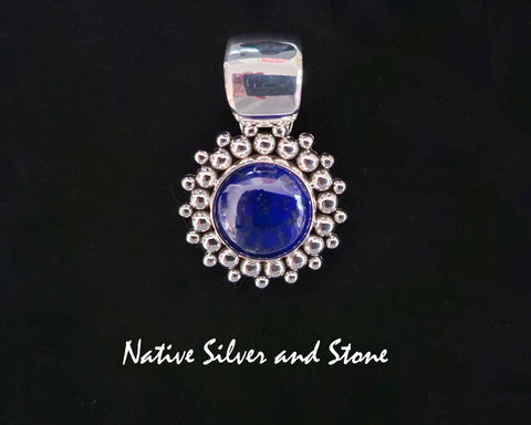 Artie Yellowhorse - Navajo<br>PDTLTBB<br>1-1/2"  Pendant<br>Lapis Lazuli<br>Small Round<br>Burst Beads/Scatterdot<br>Sterling Silver