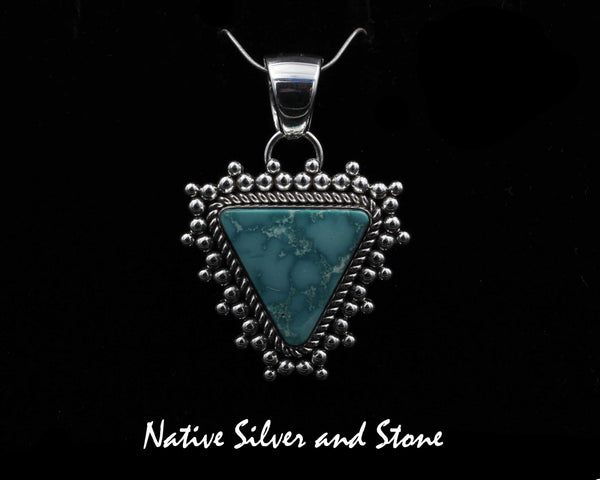 Artie Yellowhorse - Navajo<br>PDTTBB<br>1-5/16" Pendant <br>Mongolian Turquoise Triangle <br>Single Twist & Burst Bead<br>Sterling Silver