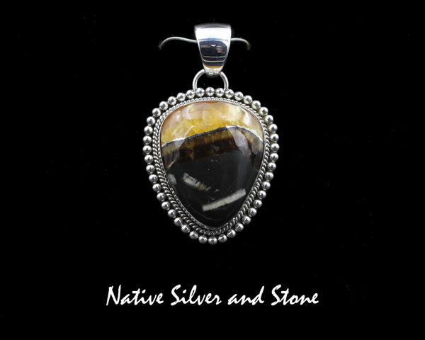 Artie Yellowhorse - Navajo<br>1-1/8"H Pendant<br>30mm x 26mm Simbercite<br>Vertical Soft Triangle<br>Twist & Mini Beads<br>Sterling Silver