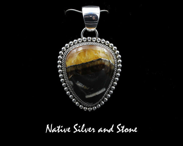 Artie Yellowhorse - Navajo<br>1-1/8"H Pendant<br>30mm x 26mm Simbercite<br>Vertical Soft Triangle<br>Twist & Mini Beads<br>Sterling Silver