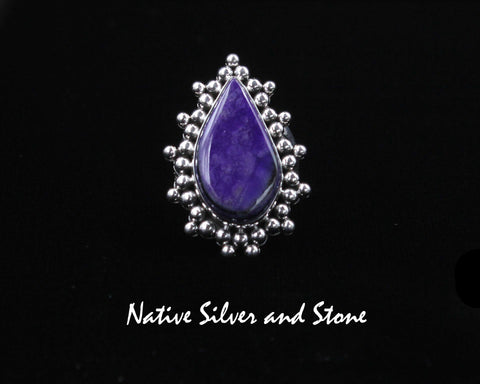 Z Artie Yellowhorse - Navajo<br>RGSGBB<br>1-5/16" Ring<br>Sugilite<br>Reverse Teardrop<br>Narrow Split Band<br>Burst Beads/Scatterdot<br>Sterling Silver<br>Sizes: 8