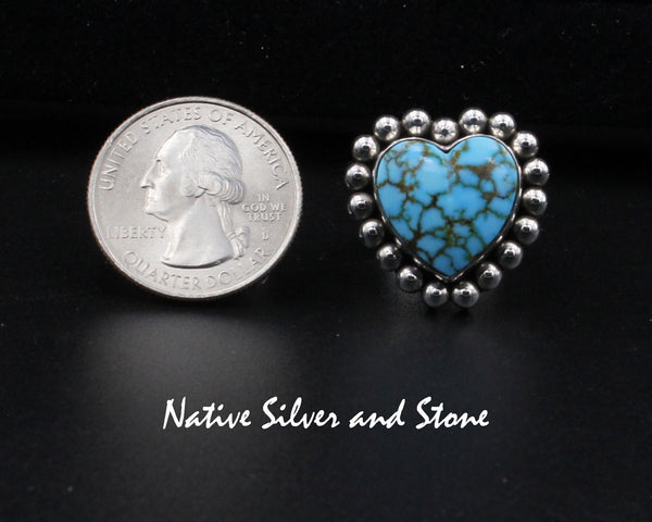Z Artie Yellowhorse - Navajo<br>RGTSB<br>7/8" Ring<br>16mm Kingman Blue & Green Turquois<br> Heart<br>Single Bead<br>Sterling Silver<br>Size 7+