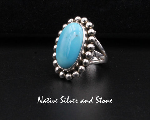 Artie Yellowhorse - Navajo<br>RGTSB<br>1-1/8" Ring<br>21mm x 13mm Med-Large Oval<br>Kingman Turquoise<br>Single Bead <br>Sterling Silver<br> Size 7-1/2