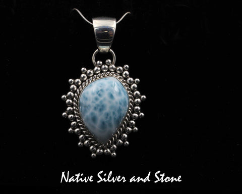 Z Artie Yellowhorse - Navajo<br>1-1/2" Pendant<br>24mm x 18mm Freeform<br>Larimar<br>Twist & Burst Bead<br>Sterling Silver