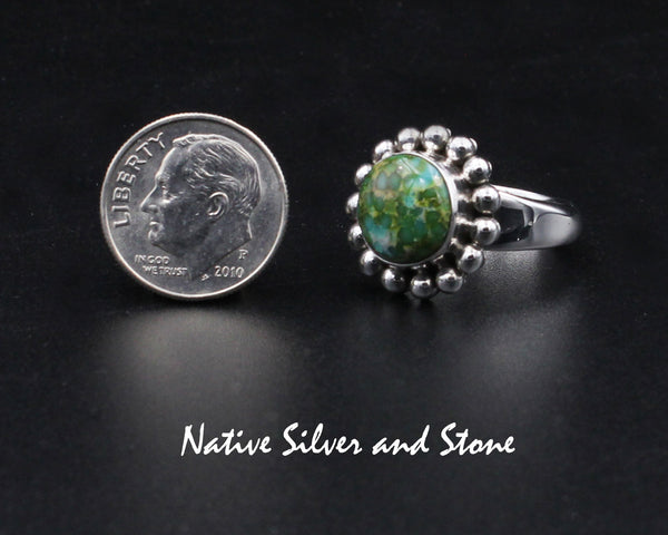 Artie Yellowhorse - Navajo<br>RGTSB<br>5/8" Ring<br>11mm Round<br>Turquoise - Mexican Sonoran Gold<br>Single Bead<br>Sterling Silver<br>Size 7