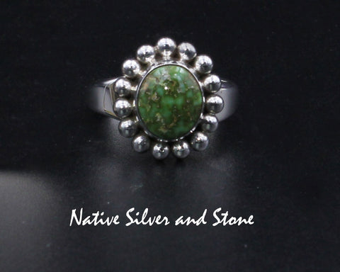 Artie Yellowhorse - Navajo<br>RGTSB<br>5/8" Ring<br>11mm x 9mm Oval<br>Turquoise - Mexican Sonoran Gold<br>Single Bead<br>Sterling Silver<br>Size 8-3/4