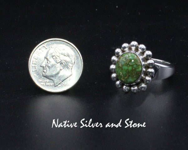 Artie Yellowhorse - Navajo<br>RGTSB<br>5/8" Ring<br>11mm x 9mm Oval<br>Turquoise - Mexican Sonoran Gold<br>Single Bead<br>Sterling Silver<br>Size 8-3/4