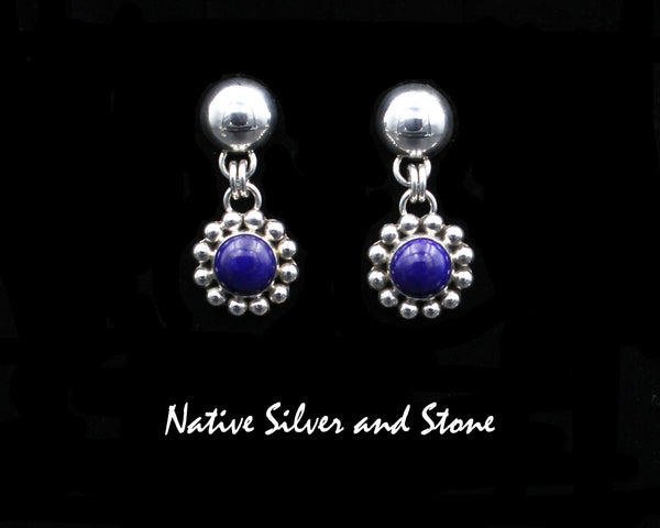 Z Artie Yellowhorse - Navajo<br>ERDPLSB<br>9/16" Earrings <br>Lapis Lazuli<br>Dome Top and Single Bead<br>Dangle Post<br>Sterling Silver