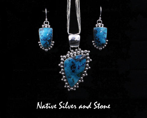 Artie Yellowhorse - Navajo<br>Set - Shattuckite<br>Pendant & Earrings (Hook)<br>Freeform<br>Burst Bead & 7 Bead<br>Sterling Silver