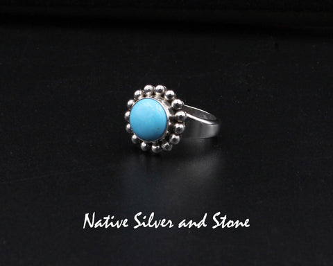 Artie Yellowhorse - Navajo<br>RGTSB<br>5/8" Ring<br>10mm Round<br>Turquoise - Sleeping Beauty<br>Single Bead<br>Sterling Silver<br>Size 7
