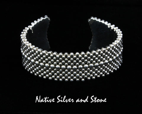 Artie Yellowhorse - Navajo<br>B5 Small Mixed Beads<br>11 Row Handmade <br>7/8" Bracelet Cuff<br>Sterling Silver<br>Size 6-1/2 (Medium)