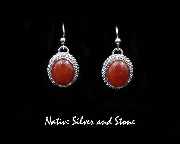 Z Artie Yellowhorse - Navajo<br>5/8" Earrings<br>12mm Carnelian Ovals <br>Double Twist - Large & Small<br>Hook<br>Sterling Silver