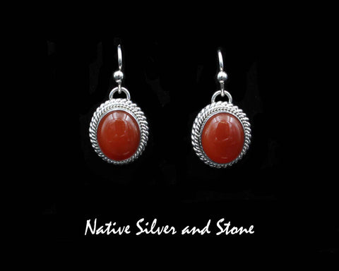 Z Artie Yellowhorse - Navajo<br>5/8" Earrings<br>12mm Carnelian Ovals <br>Double Twist - Large & Small<br>Hook<br>Sterling Silver