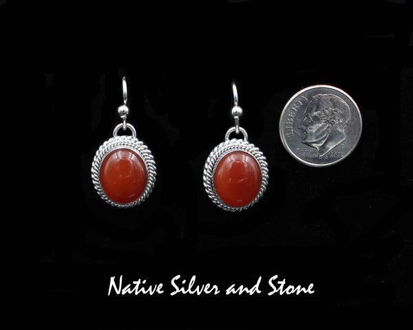 Z Artie Yellowhorse - Navajo<br>5/8" Earrings<br>12mm Carnelian Ovals <br>Double Twist - Large & Small<br>Hook<br>Sterling Silver