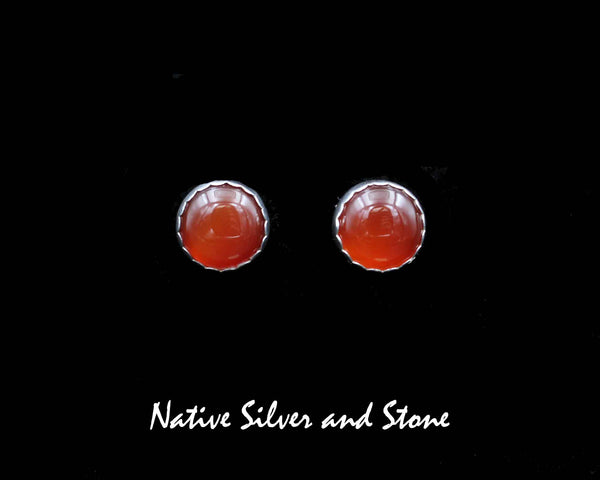 Z Artie Yellowhorse - Navajo<br>1/2" Earrings<br>11mm Carnelian Round<br>Plain "Pie Crust" Bezel<br>Post<br>Sterling Silver