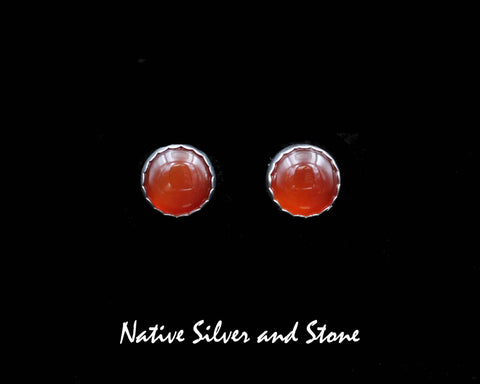 Z Artie Yellowhorse - Navajo<br>1/2" Earrings<br>11mm Carnelian Round<br>Plain "Pie Crust" Bezel<br>Post<br>Sterling Silver
