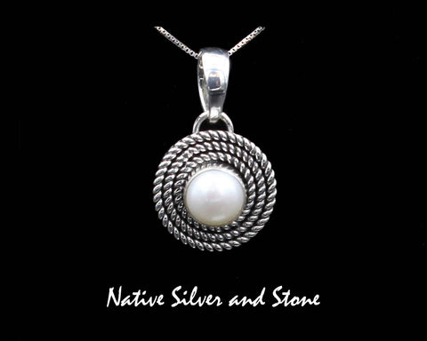 Artie Yellowhorse - Navajo<br>PDP3T<br>5/8" Pendant<br>3 Twist<br>8mm Pearl Round<br>Sterling Silver