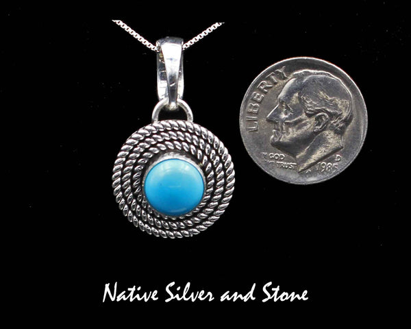 Artie Yellowhorse - Navajo<br>PDTSB3T<br>5/8" Pendant<br>3 Twist<br>8mm Sleeping Beauty Round Turquoise<br>Sterling Silver