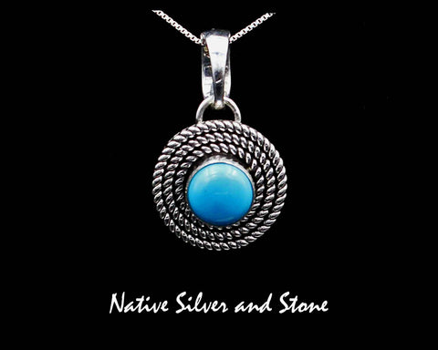 Artie Yellowhorse - Navajo<br>PDTSB3T<br>5/8" Pendant<br>3 Twist<br>8mm Sleeping Beauty Round Turquoise<br>Sterling Silver