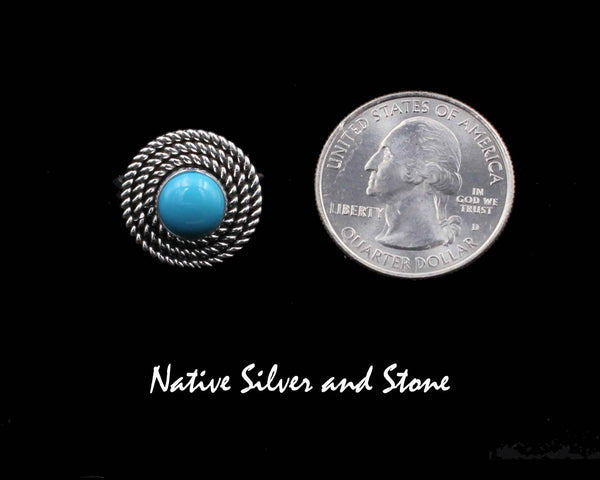 Artie Yellowhorse - Navajo<br>RGTSB3T<br>11/16" Ring<br>3 Twist<br> 8mm Sleeping Beauty Round Turquoise<br>Sterling Silver<br>Sizes: 6, 7, & 7-3/4