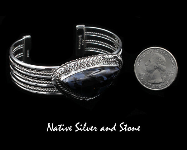 Artie Yellowhorse - Navajo<br>BCPTTSC<br>7/8" Bracelet Cuff<br>Blue Pietersite/Pietercite Horizontal Soft Triangle<br>Single Twist & Sawcut<br>Sterling Silver<br>Size 6-1/2 (Medium)