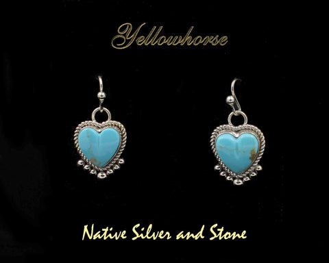 Z Artie Yellowhorse - Navajo<br>3/4" Earrings<br>Kingman Blue Turquoise<br>Heart Shaped<br>7 Bead Accent<br>Hook<br>Sterling Silver