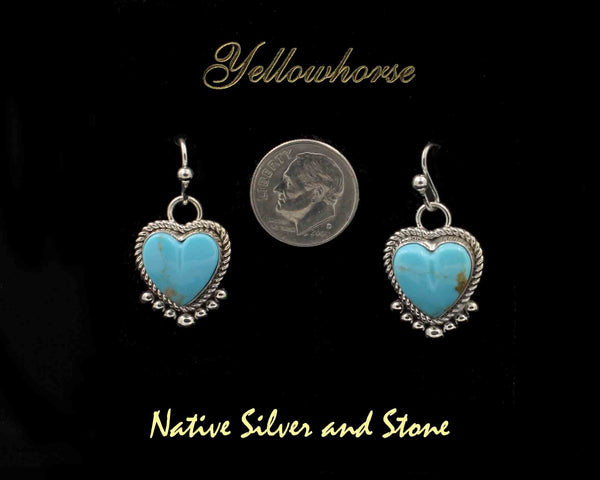 Z Artie Yellowhorse - Navajo<br>3/4" Earrings<br>Kingman Blue Turquoise<br>Heart Shaped<br>7 Bead Accent<br>Hook<br>Sterling Silver