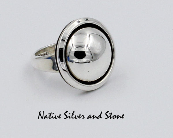 Artie Yellowhorse - Navajo<br>7/8" Ring<br>Large Domed Shadowbox<br>Sterling Silver<br>Sizes: 7 & 7-1/2