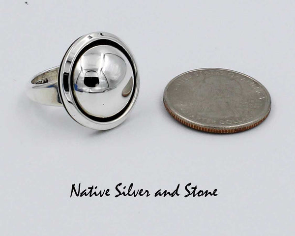Artie Yellowhorse - Navajo<br>7/8" Ring<br>Large Domed Shadowbox<br>Sterling Silver<br>Sizes: 7 & 7-1/2