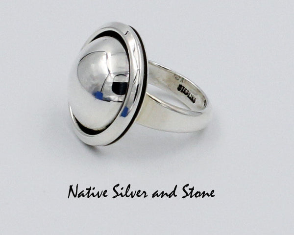 Artie Yellowhorse - Navajo<br>7/8" Ring<br>Large Domed Shadowbox<br>Sterling Silver<br>Sizes: 7 & 7-1/2
