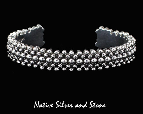 Artie Yellowhorse - Navajo<br>B2 Small Mixed Beads<br>5 Row Handmade <br>7/16" Bracelet Cuff<br>Sterling Silver<br>Size 6-1/4 (Medium)