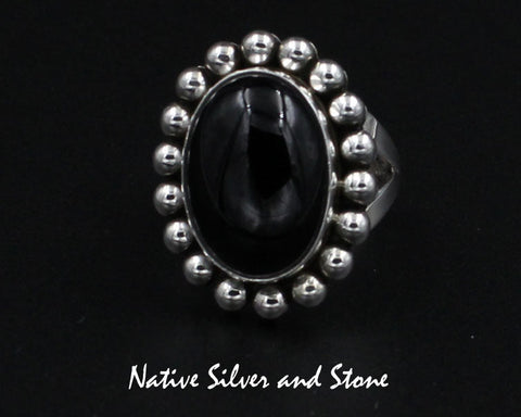 Artie Yellowhorse - Navajo<br>1" Ring - Oval<br>18mm x 12mm Black Onyx<br>Single Bead<br>Sterling Silver<br>Sizes 7, 7.5, & 7.75