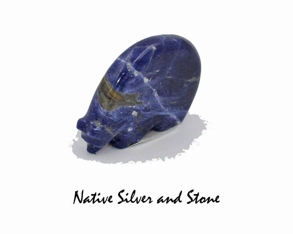 Bear on Fours<br>Zuni Fetish Carving<br>Cheryl Beyuka<br>Sodalite (Blue)<br>Medium