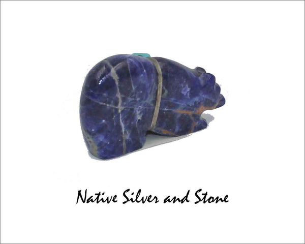 Z Bear & Cub on Fours<br>Zuni Fetish Carving<br>Cheryl Beyuka<br>Sodalite (Blue) w Turquoise Bundle<br>Small-Medium