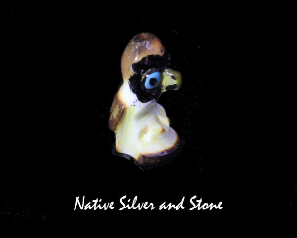 Bird<br>Owl<br>Zuni Fetish Carving  5/8"<br>Craig Haloo<br>Antler<br>Turquoise Accents