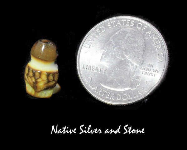 Bird<br>Owl<br>Zuni Fetish Carving  5/8"<br>Craig Haloo<br>Antler<br>Turquoise Accents