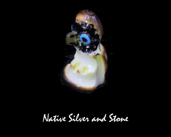 Bird<br>Owl<br>Zuni Fetish Carving  5/8"<br>Craig Haloo<br>Antler<br>Turquoise Accents