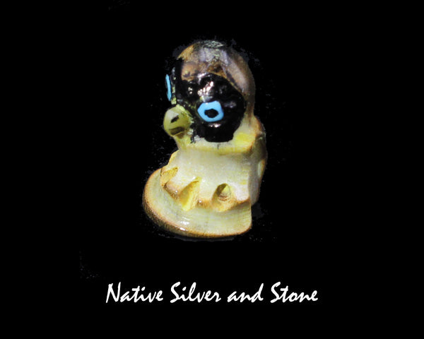 Bird<br>Owl<br>Zuni Fetish Carving  21/32"<br>Craig Haloo<br>Antler<br>Turquoise Accents