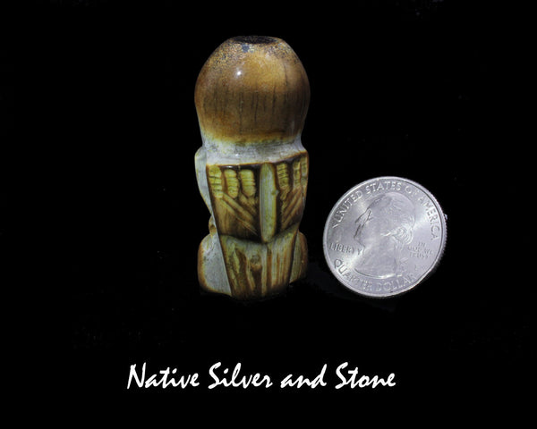 Bird<br>Owl<br>Zuni Fetish Carving  1-7/8"<br>Craig Haloo<br>Antler<br>Turquoise Accents