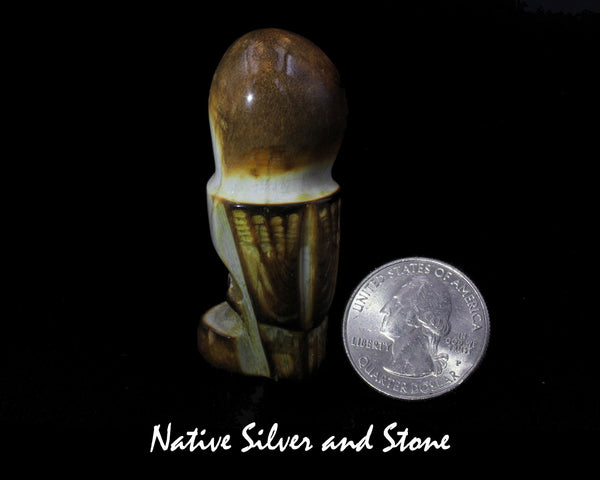 Z Bird<br>Owl<br>Zuni Fetish Carving  2-3/4"<br>Craig Haloo<br>Antler<br>Mother of Pearl Accents