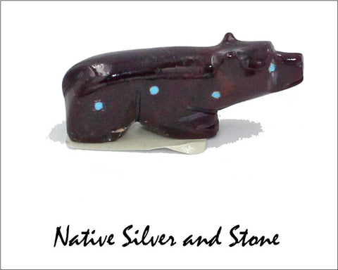 Z Bear on Fours<br>Zuni Fetish Carving<br>David Chavez<br>Sugilite with Turquoise Dot Accents