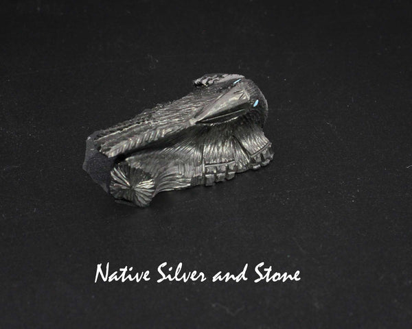 Z Raven-Wingspread<br>Zuni Fetish Carving<br>Destry Siutza<br>Jet w Turquoise Accents