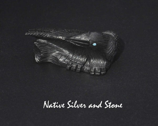 Z Raven-Wingspread<br>Zuni Fetish Carving<br>Destry Siutza<br>Jet w Turquoise Accents