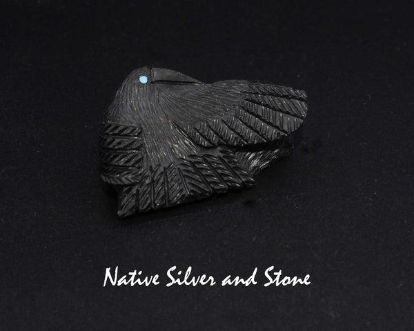Z Raven-Wingspread<br>Zuni Fetish Carving<br>Destry Siutza<br>Jet w Turquoise Accents