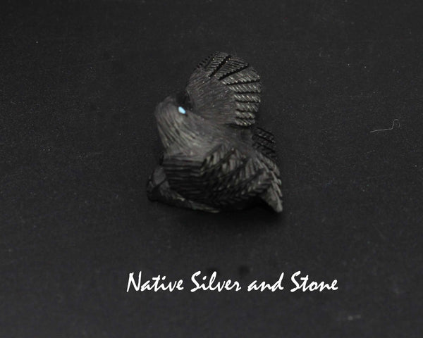 Z Raven-Wingspread<br>Zuni Fetish Carving<br>Destry Siutza<br>Jet w Turquoise Accents